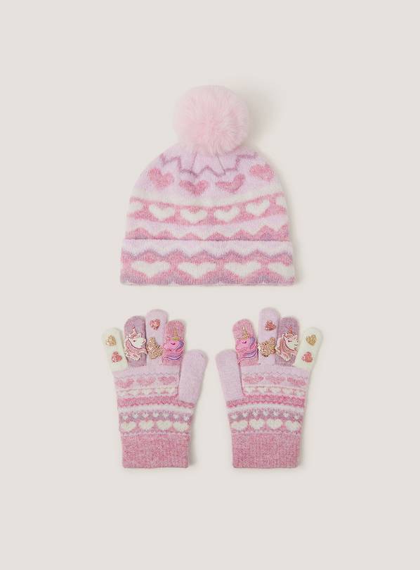 MONSOON Unicorn Bobble Hat and Gloves Set 3-6 years
